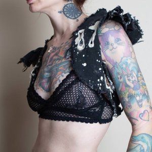 Denim distressed cropped DIY punk vest - S